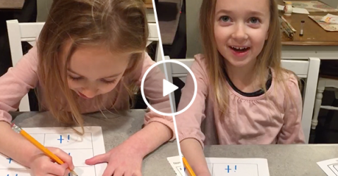 Little girl almost spells tit on homework (Video)