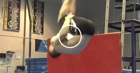 Gymnast pulls off amazing sitting backflip (Video)