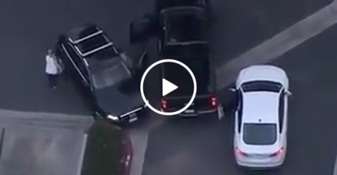 Grand Theft Auto style Car Chase Ends With Robber Getting Owned