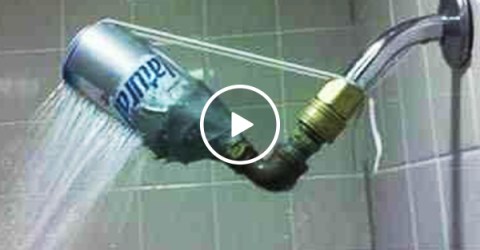 Man installs a shower head that defies gravity (Video)