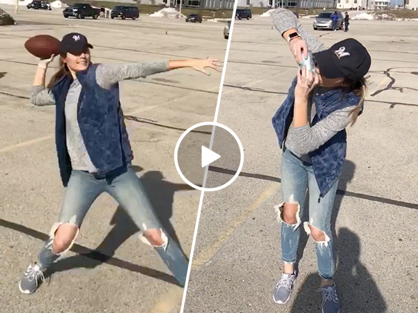 Cute girl throws deep football pass then shotguns a beer (Video)