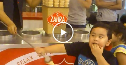 Little kid has no chill when following Turkish ice cream prank (Video)