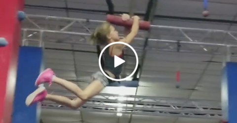 Young Girl Takes On An Obstacle Course Like America Ninja Warrior