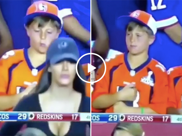 Hot Girl Walks By Kid at Broncos Game and Camera Catch Him Looking